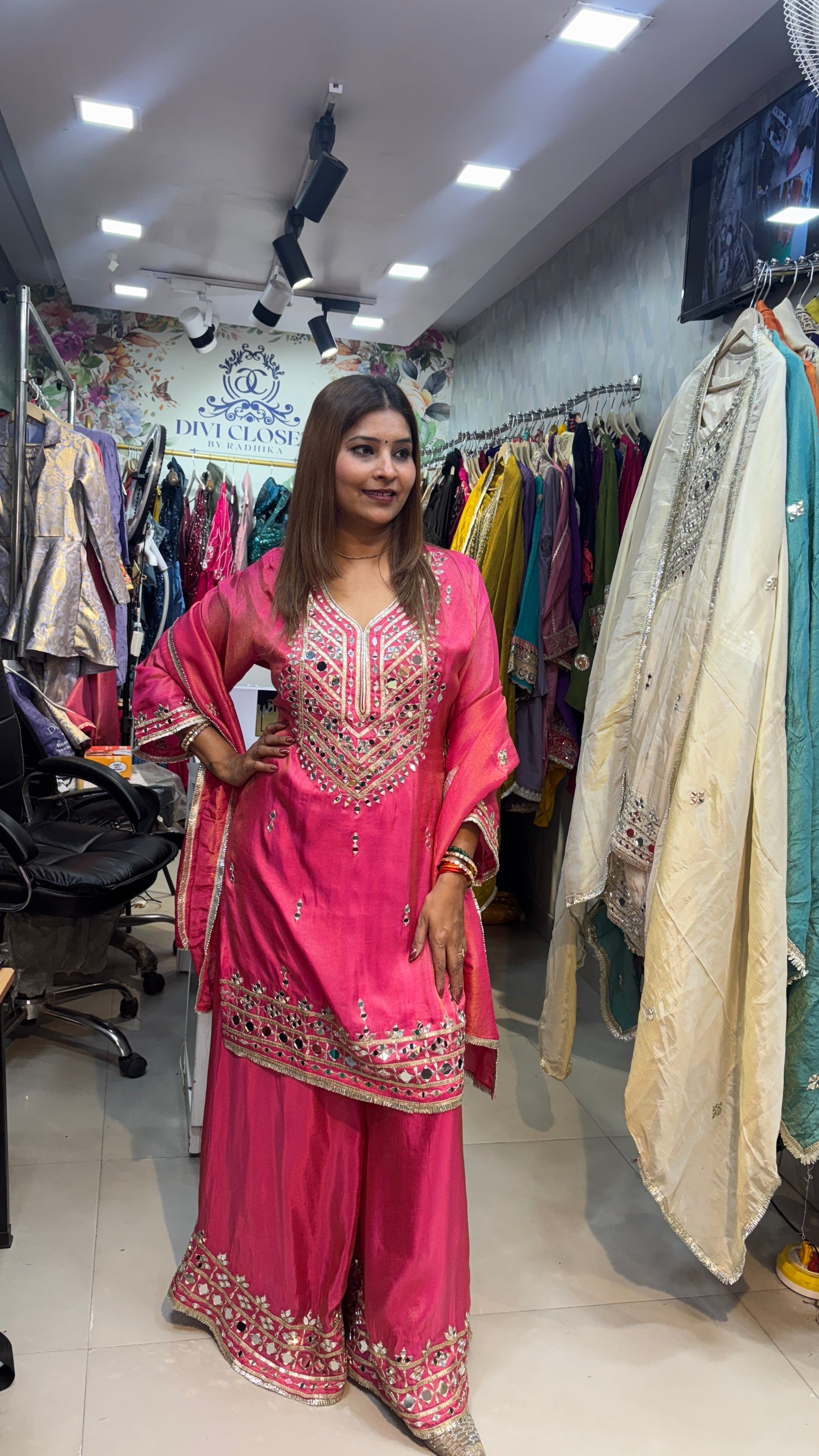 "SUNHARI" SOFT PURE Tissue Shimmer Sharara Suit with Real Mirror Embroidery work