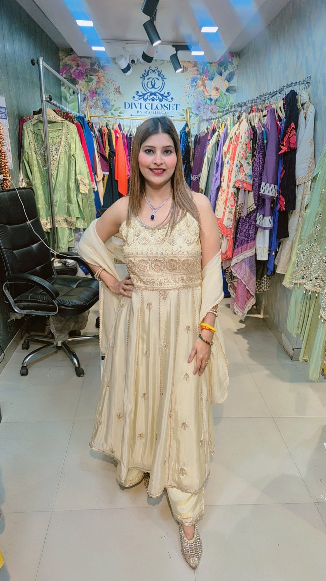 Ivory Aura Anarkali Suit With Palazzo and Dupatta