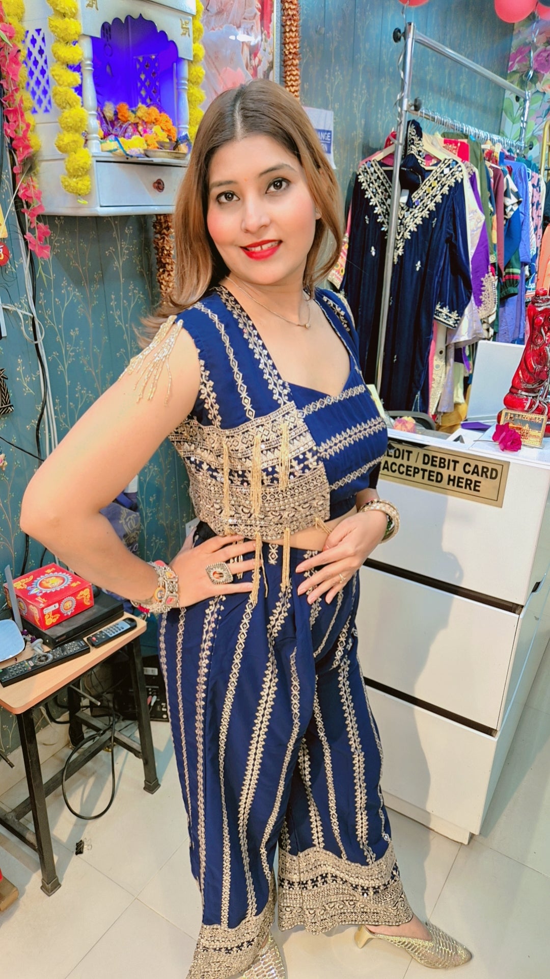 Indo-Western plazo paired with a fully embroidered designer jacket and blouse