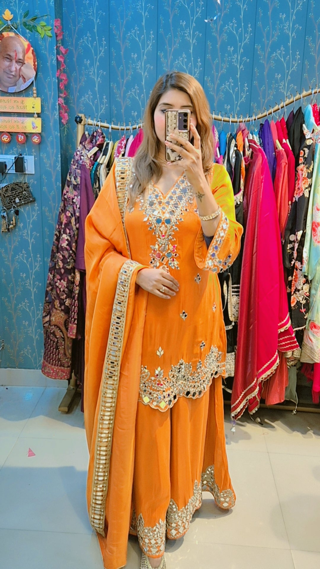 "DIVA" Mirror Embroidery Plazo Suit Set with Mirror Dupatta