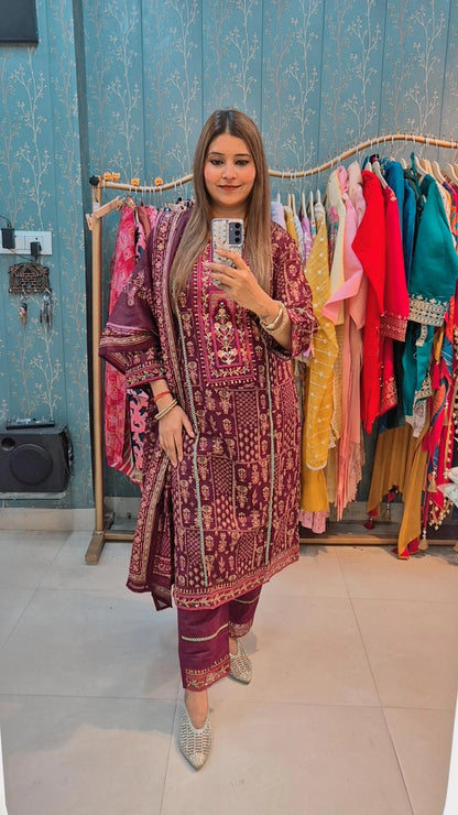 "Maroon Ajrakh "Print Suit Set