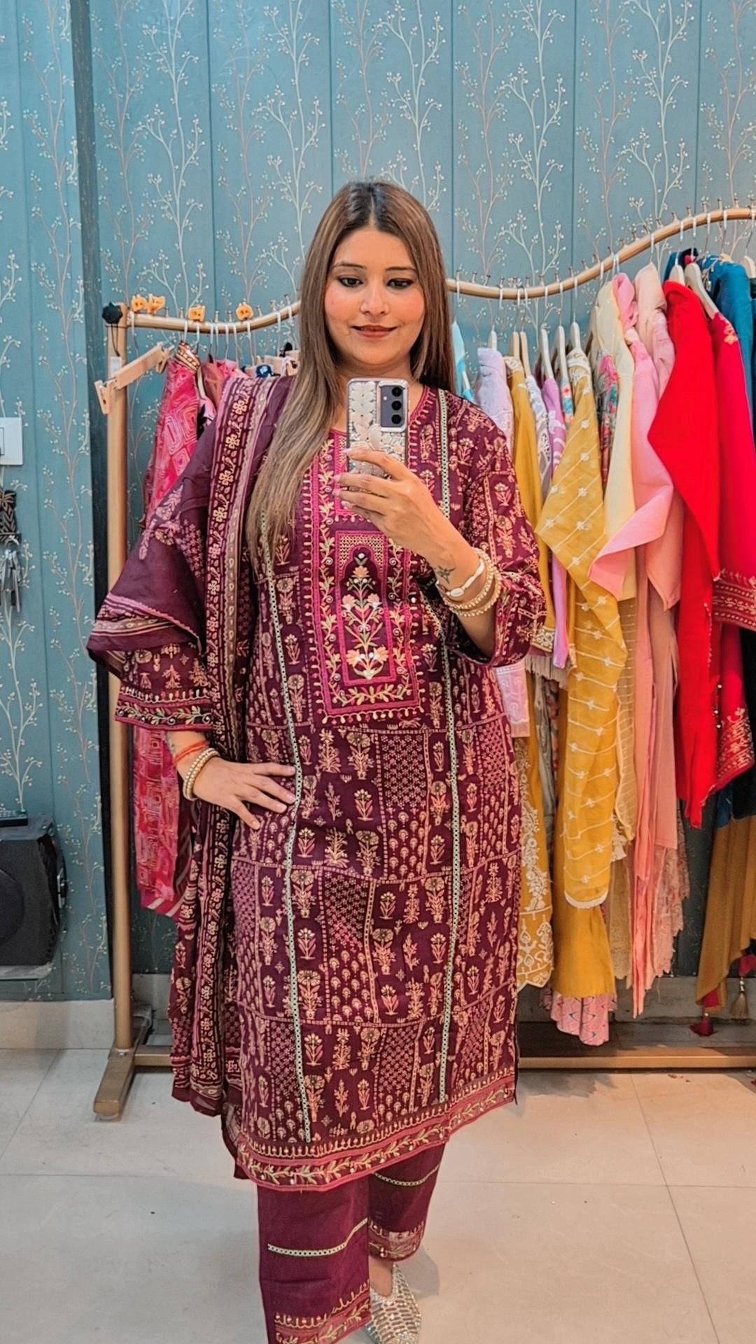 "Maroon Ajrakh "Print Suit Set