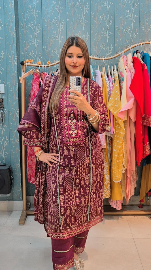 "Maroon Ajrakh "Print Suit Set