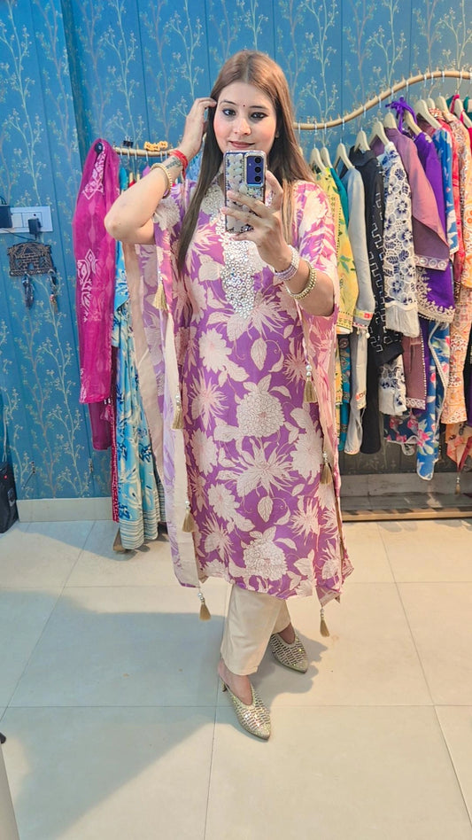 "FLORIA" Pure Crepe Kaftan With Pants