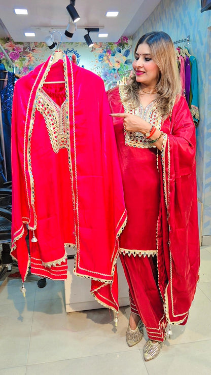 "Crimson Royale" Mirror Work Farshi Set