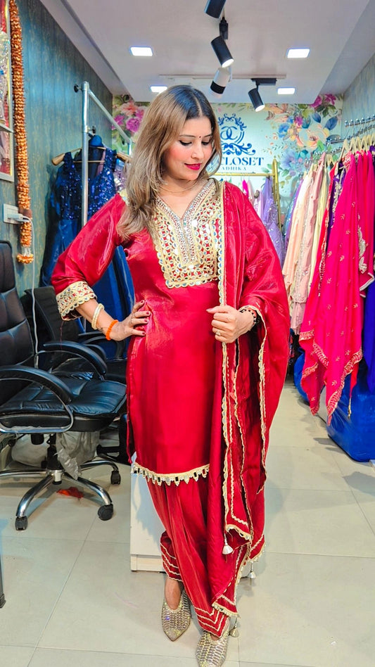 "Crimson Royale" Mirror Work Farshi Set