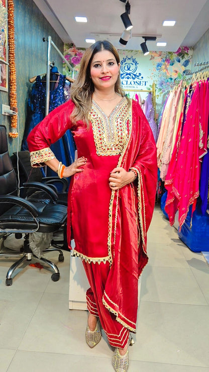 "Crimson Royale" Mirror Work Farshi Set