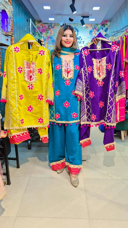 "Teal Blue Floral Punjabi Suit"