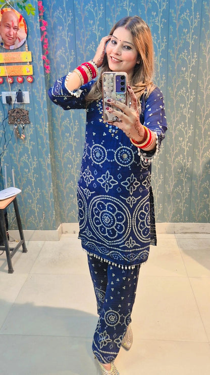 "Indigo Charm"Embroidered Coord Set