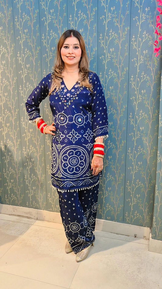 "Indigo Charm"Embroidered Coord Set