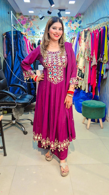"Royal Mirror‑Kari" Magenta  Anarkali Suit