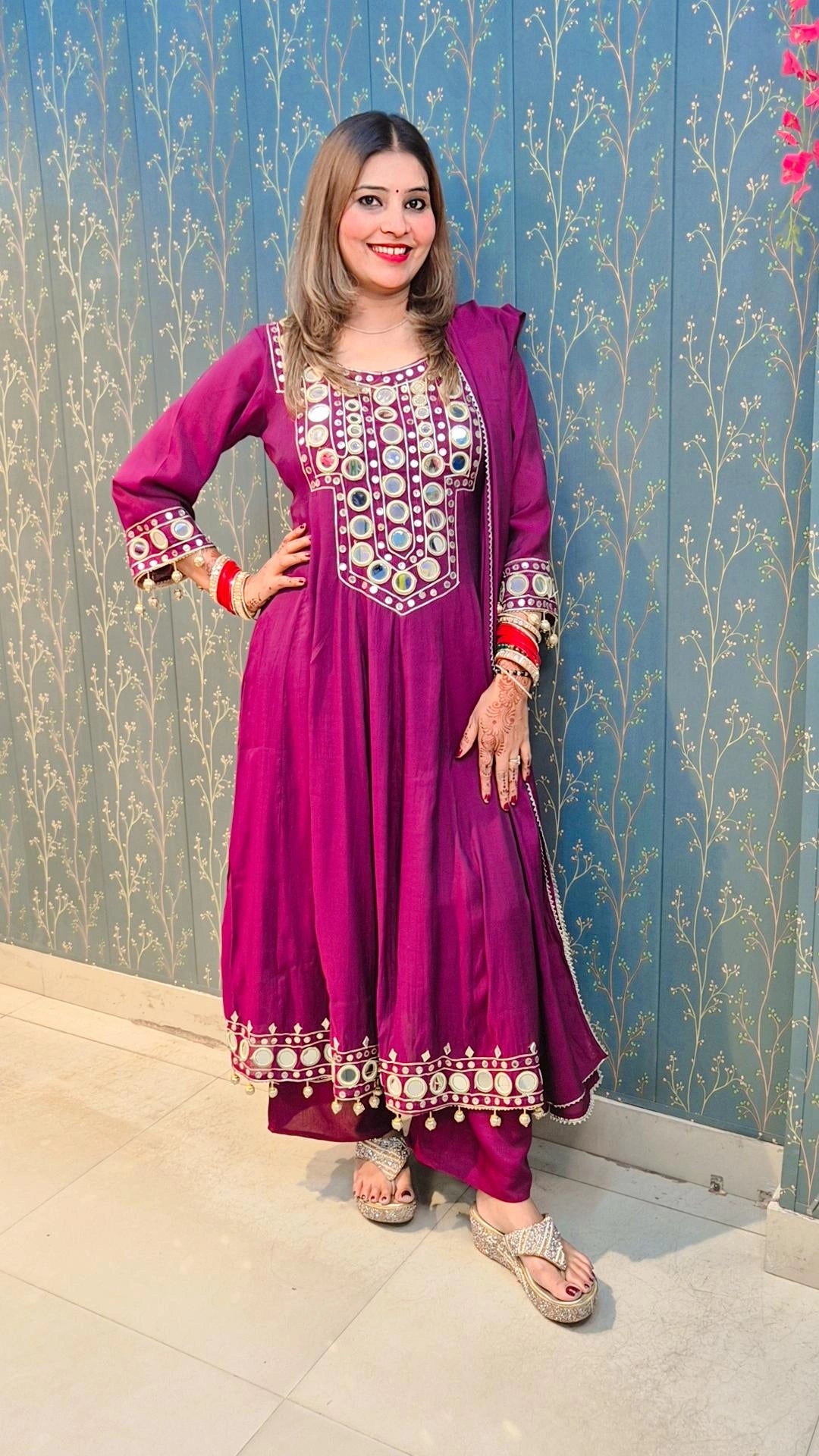 "Royal Mirror‑Kari" Magenta  Anarkali Suit