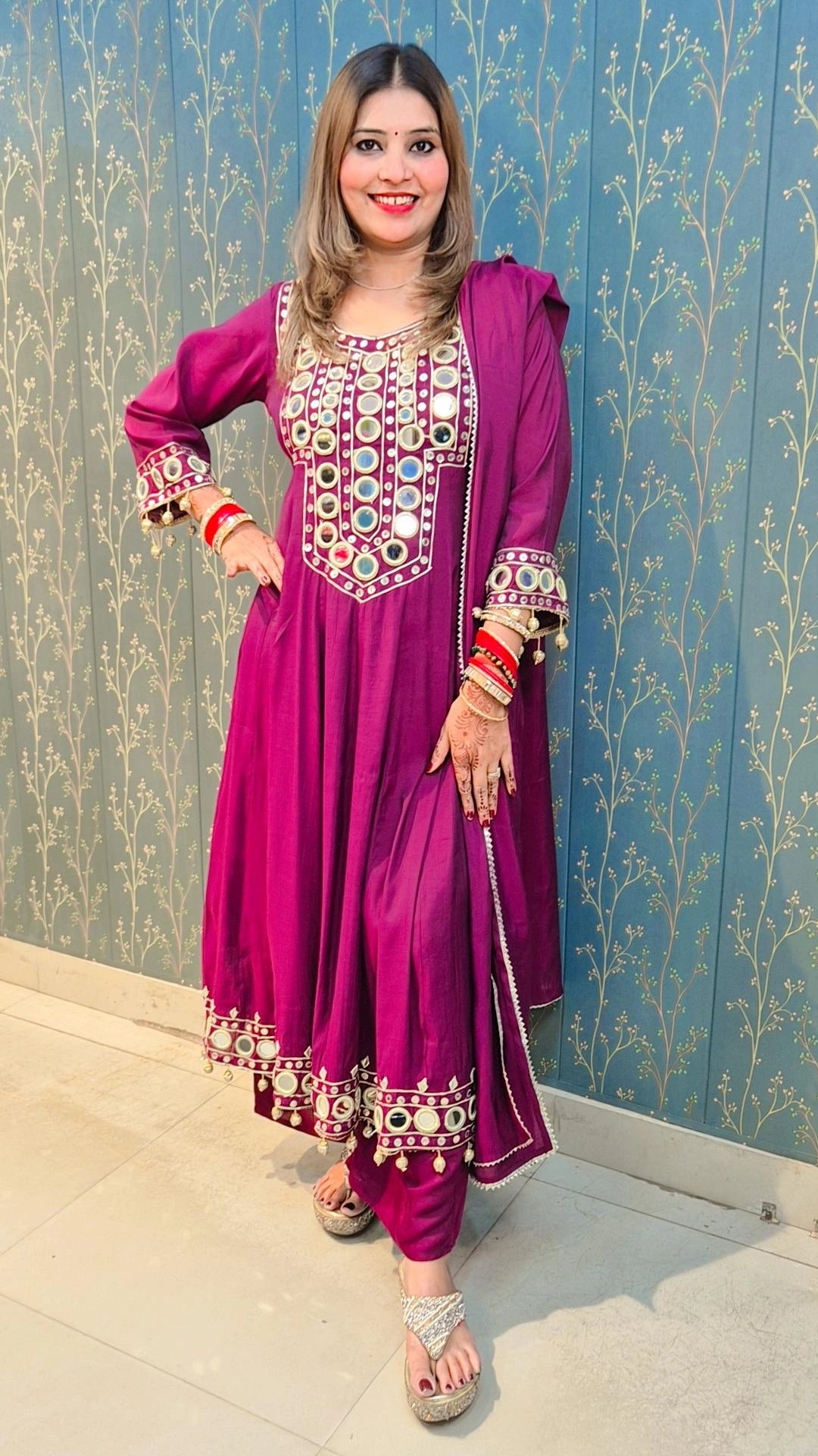 "Royal Mirror‑Kari" Magenta  Anarkali Suit