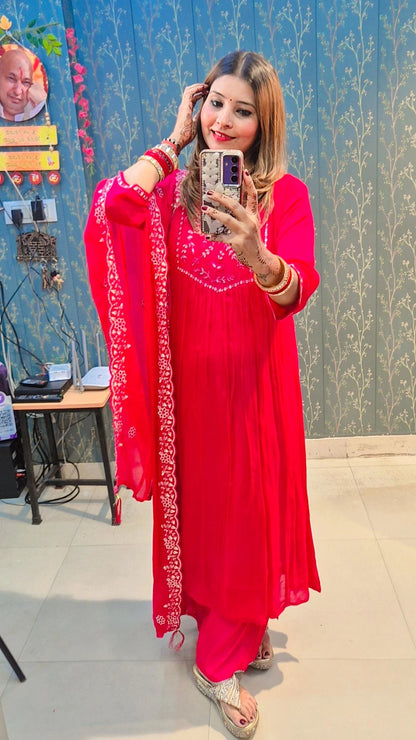 "Bright Pink" Embroidered Anarkali Suit