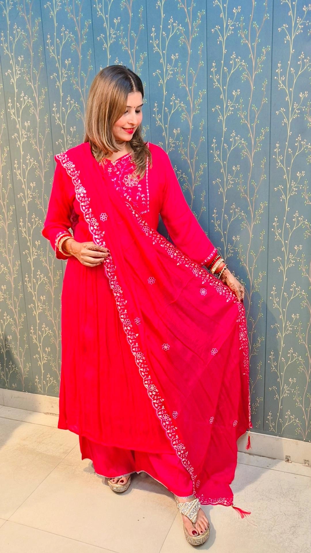 "Bright Pink" Embroidered Anarkali Suit