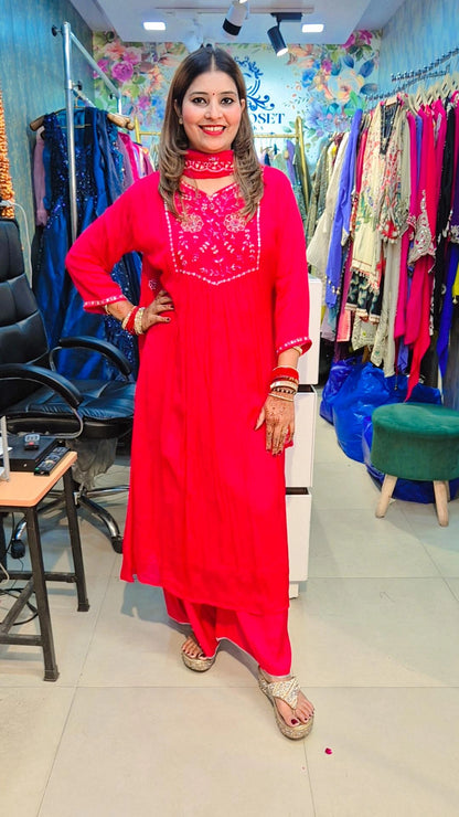"Bright Pink" Embroidered Anarkali Suit