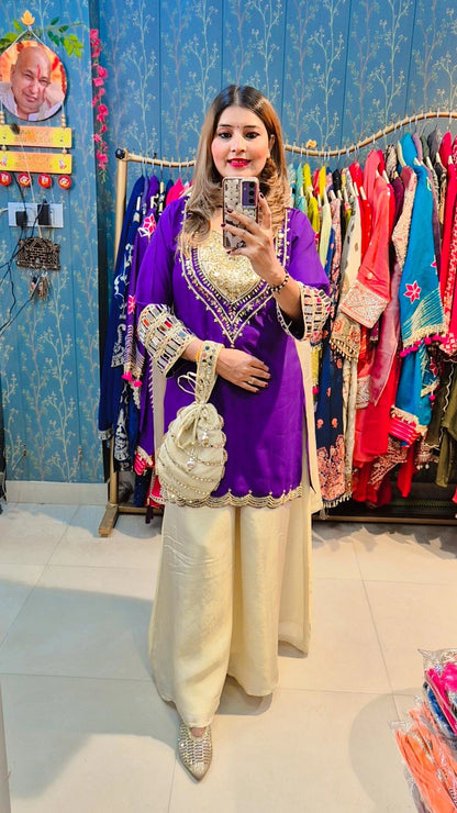 "Zariya Royal" Plazo Set with Necklace Dupptta and Potli