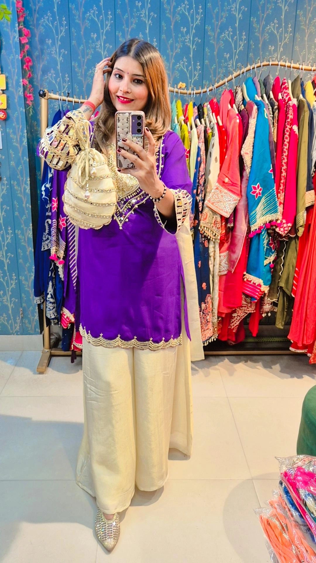 "Zariya Royal" Plazo Set with Necklace Dupptta and Potli