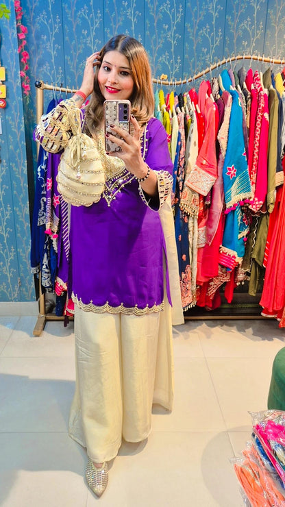 "Zariya Royal" Plazo Set with Necklace Dupptta and Potli