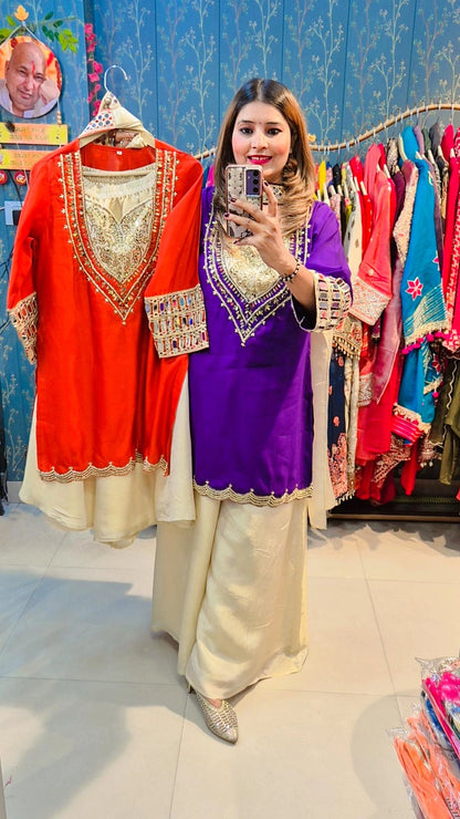 "Zariya Royal" Plazo Set with Necklace Dupptta and Potli