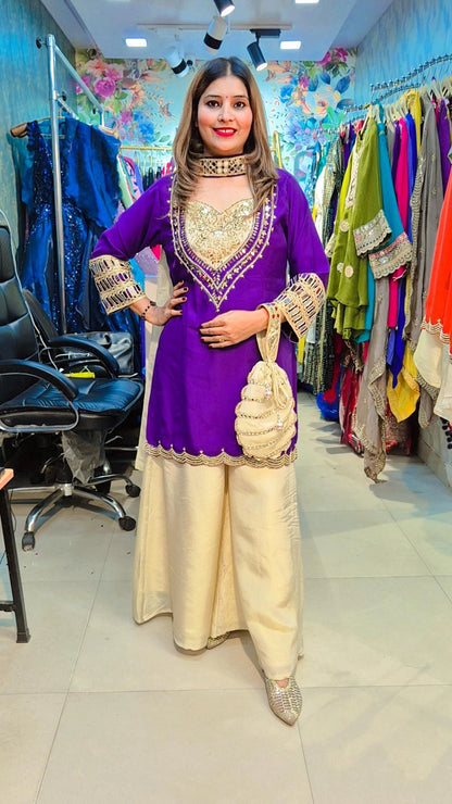 "Zariya Royal" Plazo Set with Necklace Dupptta and Potli