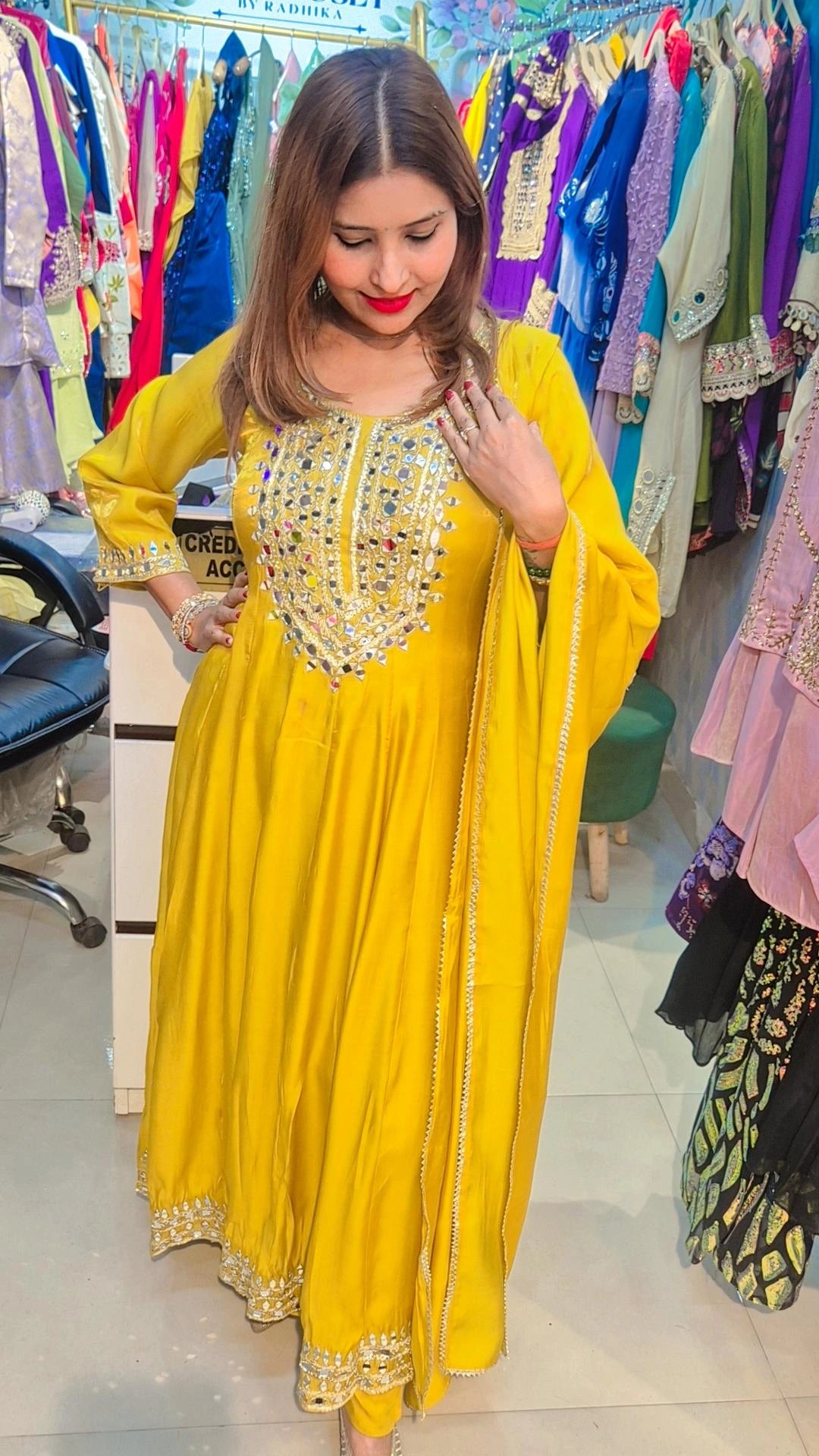 ANARKALI SUIT WITH  POTLI FULL MIROR EMBROIDERY