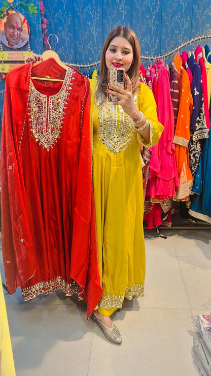 ANARKALI SUIT WITH  POTLI FULL MIROR EMBROIDERY