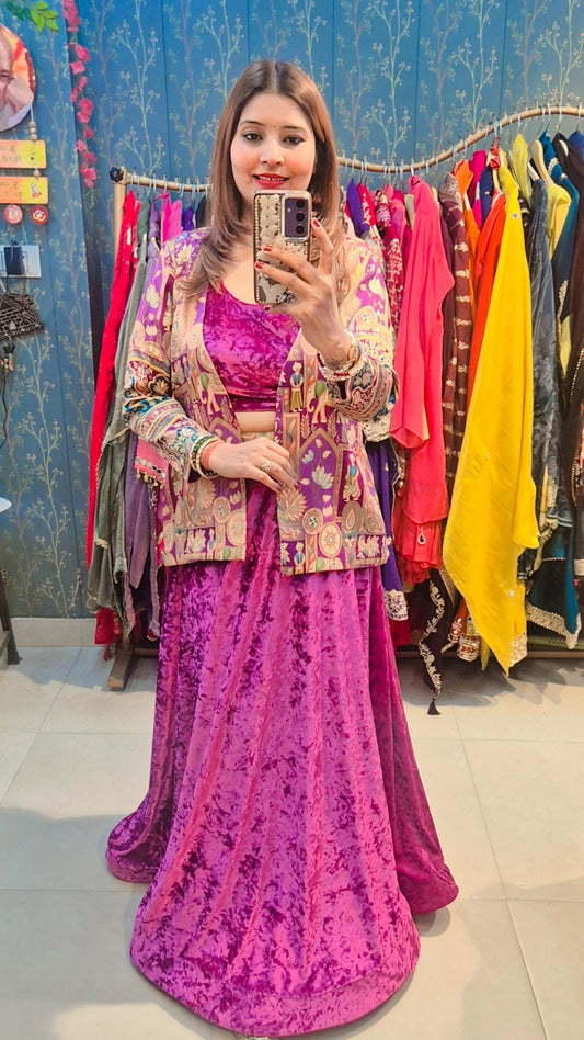 PURPLE HERITAGE JACKET STYLE LEHNGA
