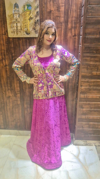 PURPLE HERITAGE JACKET STYLE LEHNGA