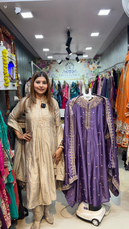 "ZEENAT" Anarkali Silk suit with Real Embroidery work