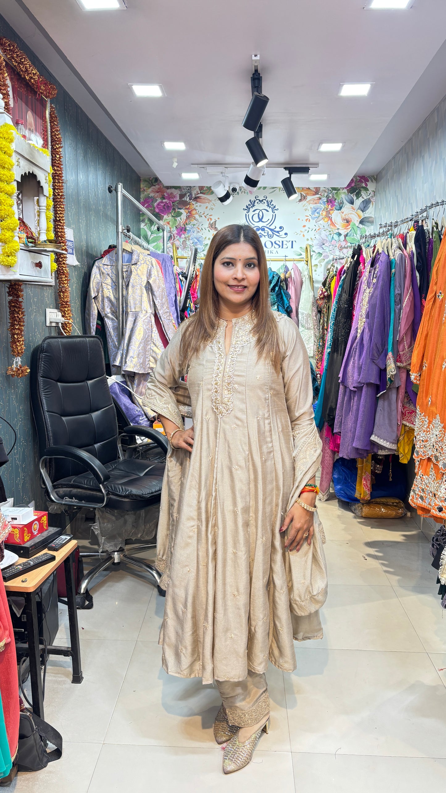 "ZEENAT" Anarkali Silk suit with Real Embroidery work