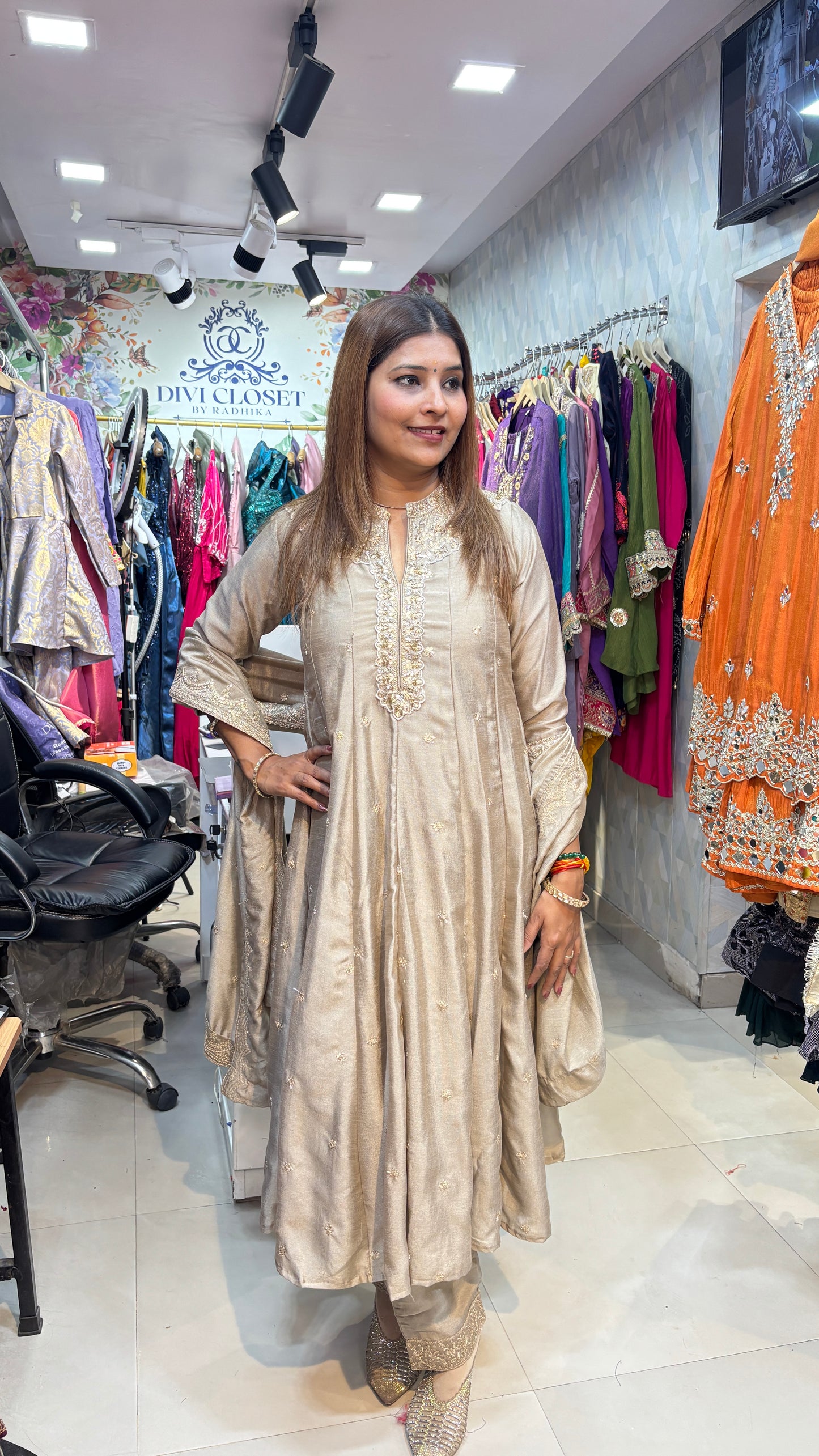 "ZEENAT" Anarkali Silk suit with Real Embroidery work