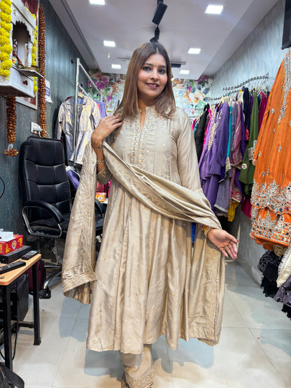 "ZEENAT" Anarkali Silk suit with Real Embroidery work