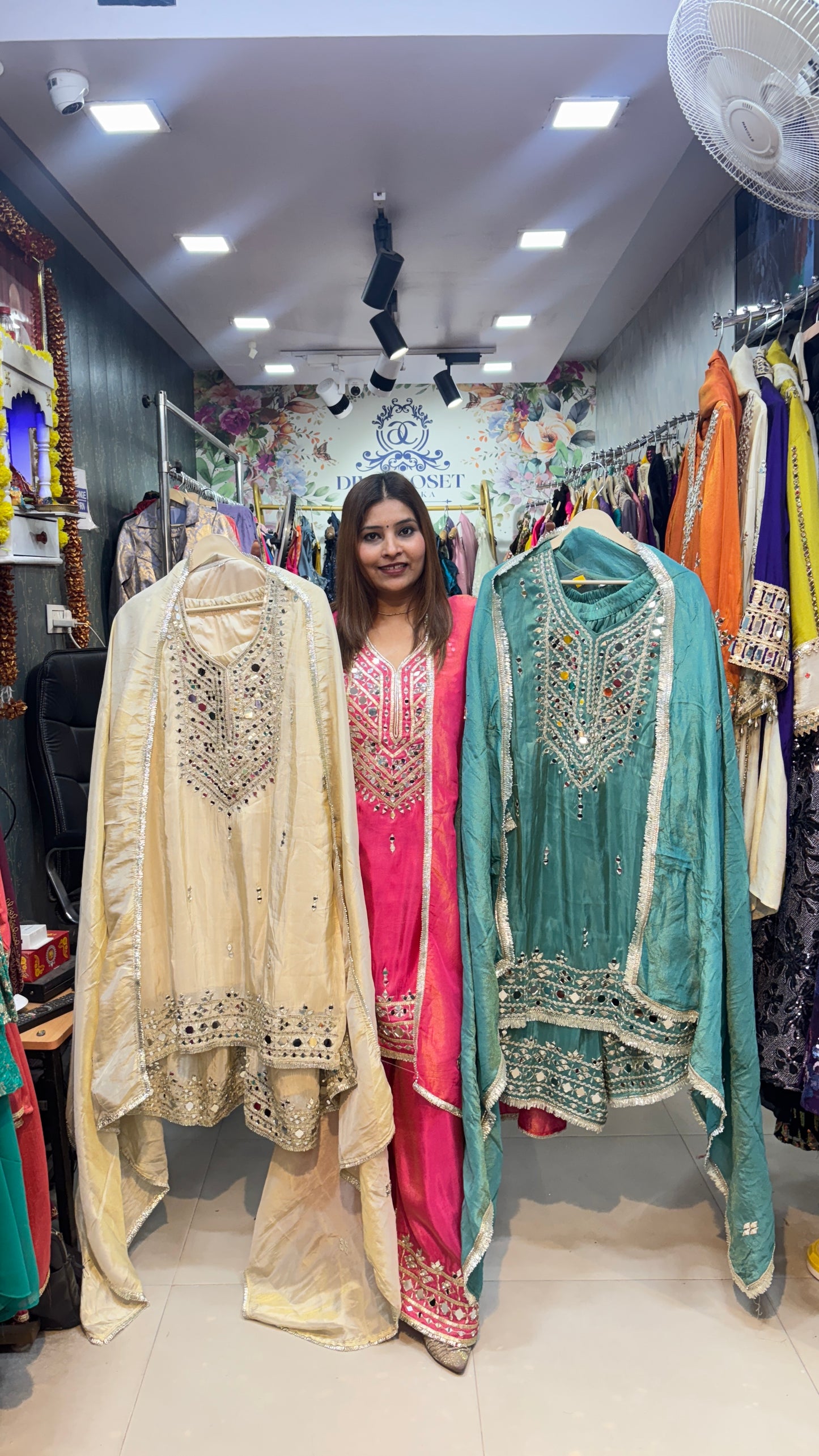 "SUNHARI" SOFT PURE  Tissue Shimmer Sharara Suit with Real Mirror Embroidery work