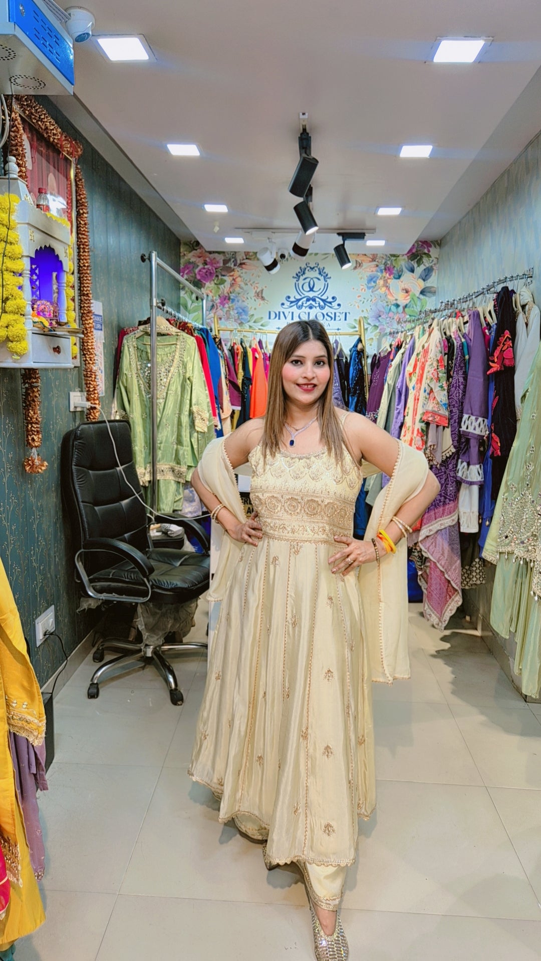 Ivory Aura Anarkali Suit With Palazzo and Dupatta