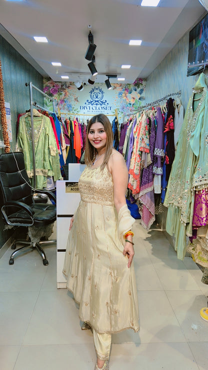 Ivory Aura Anarkali Suit With Palazzo and Dupatta