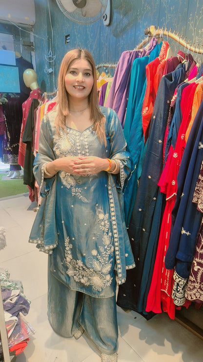 "Lavanya"  Plazo Suit Set with Hand Embroidery and Dupatta