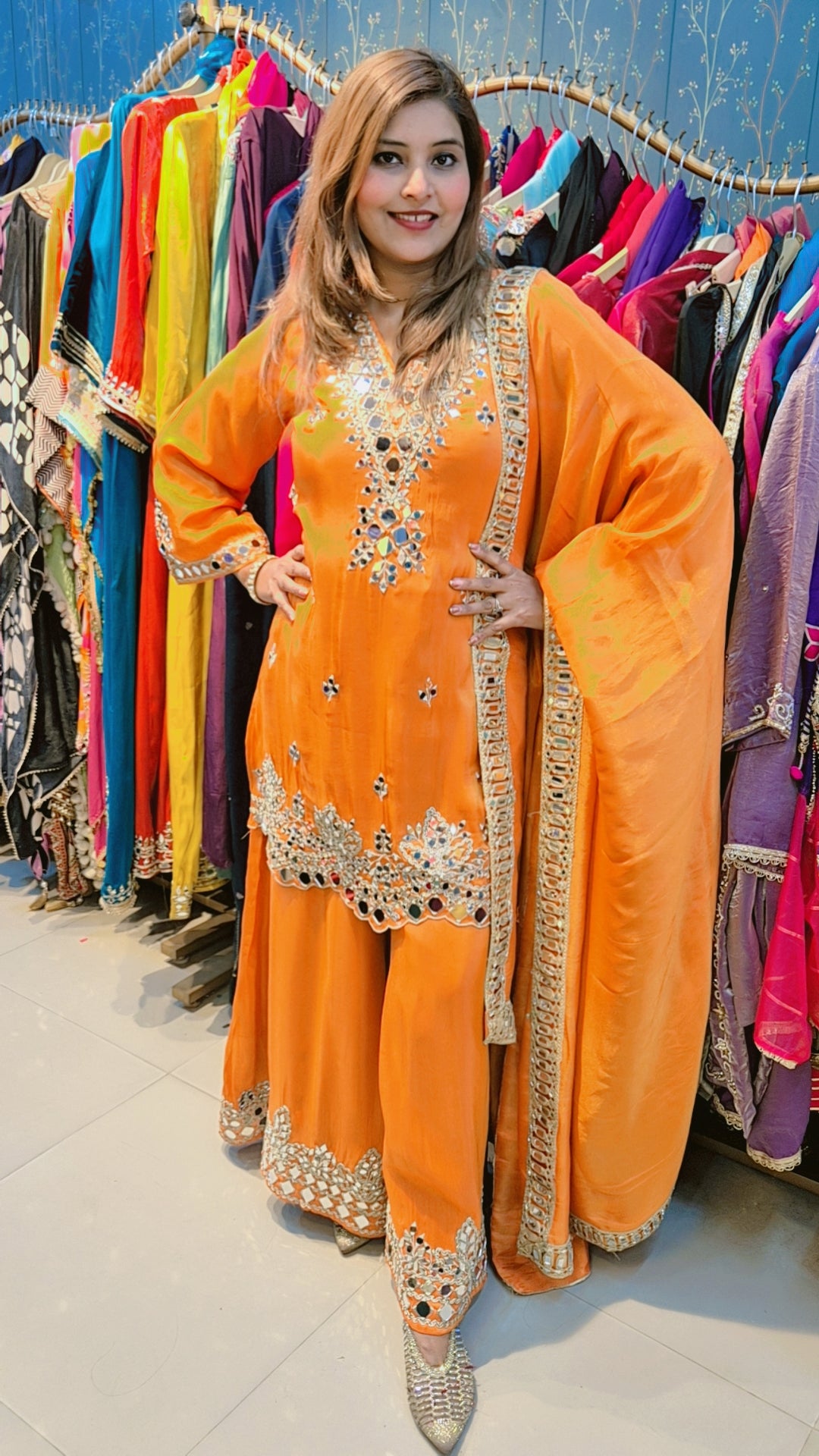 "DIVA" Mirror Embroidery Plazo Suit Set with Mirror Dupatta