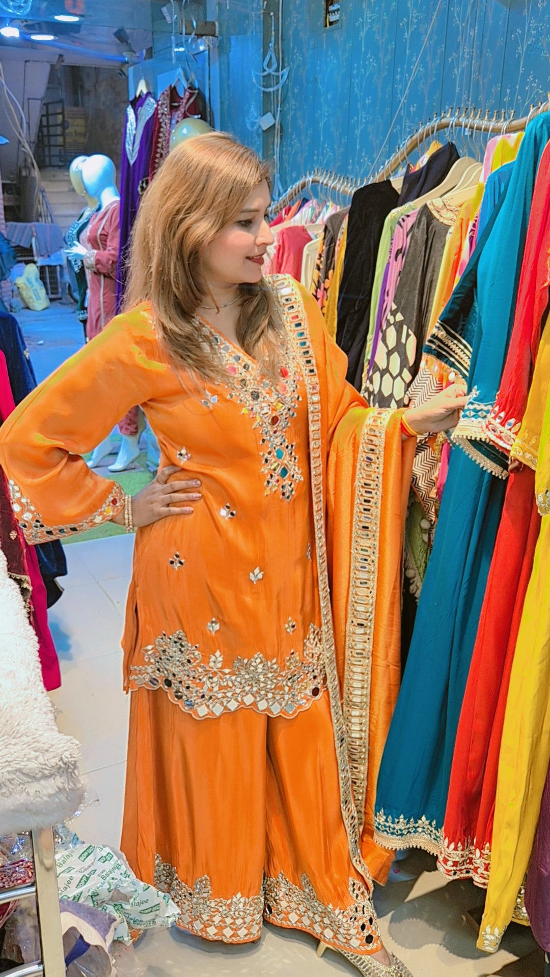 "DIVA" Mirror Embroidery Plazo Suit Set with Mirror Dupatta