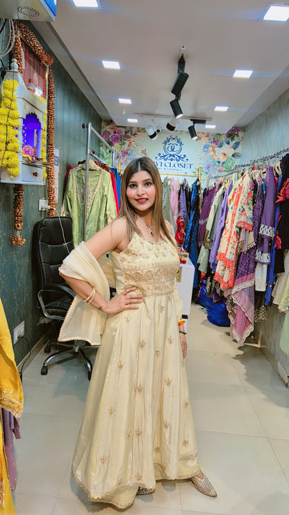 Ivory Aura Anarkali Suit With Palazzo and Dupatta