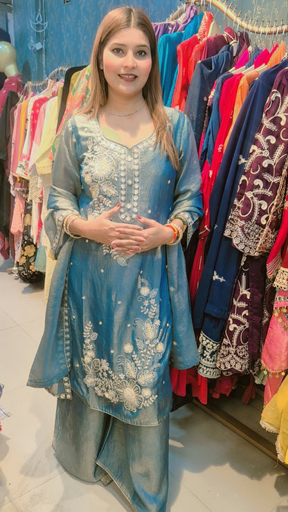 "Lavanya"  Plazo Suit Set with Hand Embroidery and Dupatta