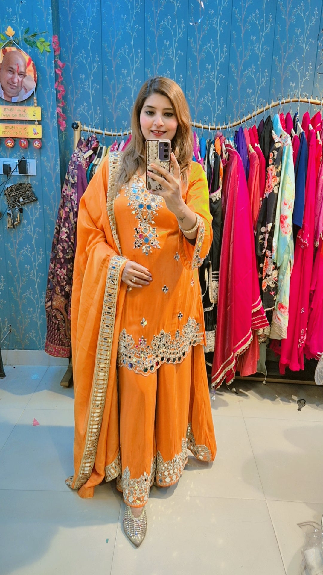 "DIVA" Mirror Embroidery Plazo Suit Set with Mirror Dupatta