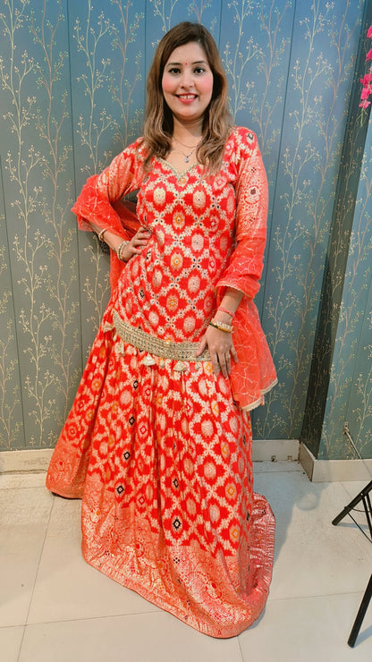 "MYRA" THREE PIECE SET SHORT SHIRT WITH SKIRT AND DUPATTA