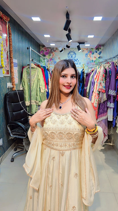 Ivory Aura Anarkali Suit With Palazzo and Dupatta