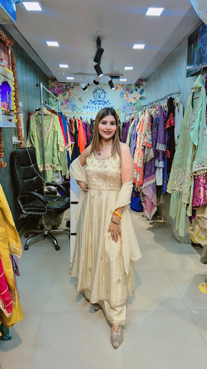 Ivory Aura Anarkali Suit With Palazzo and Dupatta
