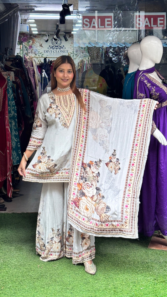 "Adaa Royale"  CREPE SHARARA THREE PIECE SET