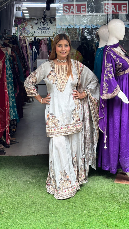 "Adaa Royale"  CREPE SHARARA THREE PIECE SET